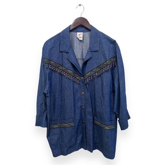Vintage Southwest Beaded Denim Jacket Size Womens 18 - Picture 1 of 6